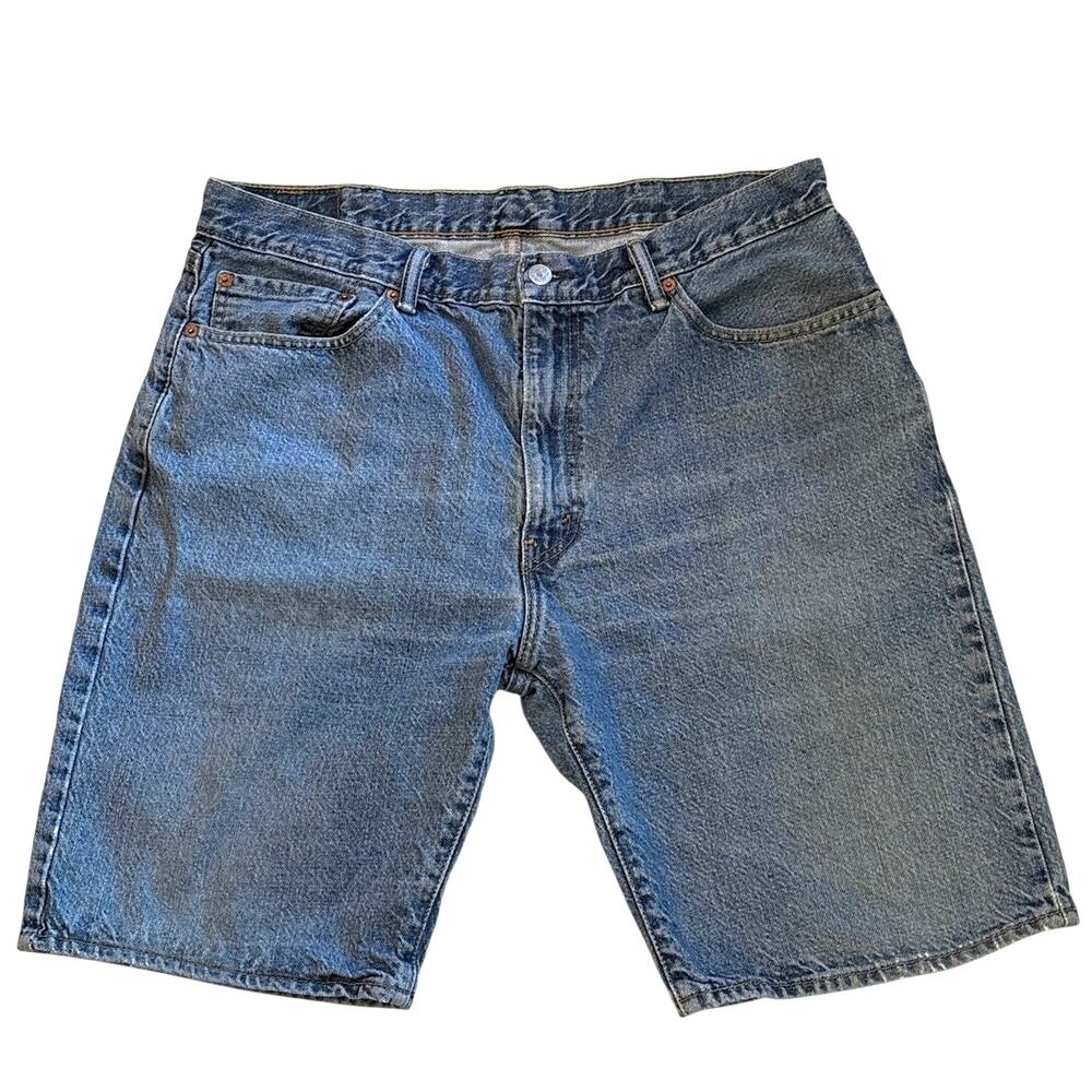 Levis 505 Jean Dad Shorts Mens 38 (36) Blue Denim 100% Cotton Distressed *READ*